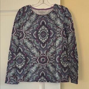 Talbots Long Sleeve Mandala Print Top - Purple and Blue